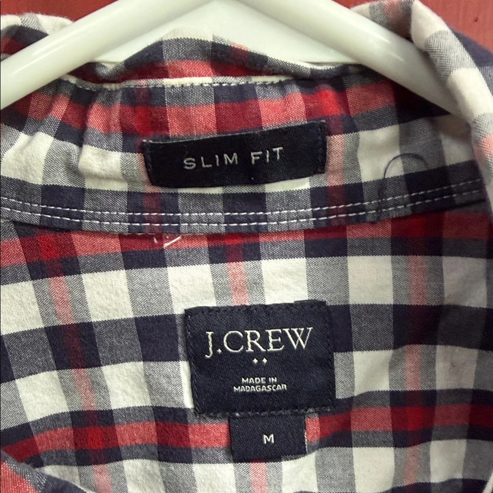 J. Crew Men's Red, Navy & White Check Button-Down Shirt